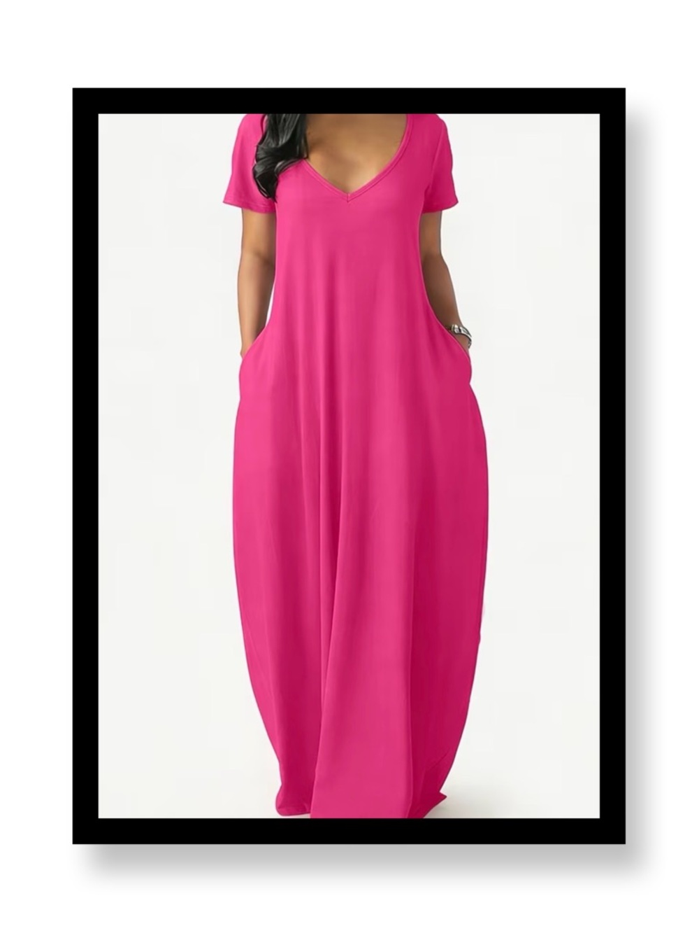 🆕 Women’s Plus Size V-Neck Short Sleeve Maxi Dress with Pockets
